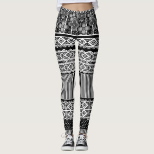 Black and white pattern with lace and patchwork el leggings