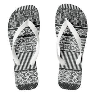Black and white pattern with lace and patchwork flip flops