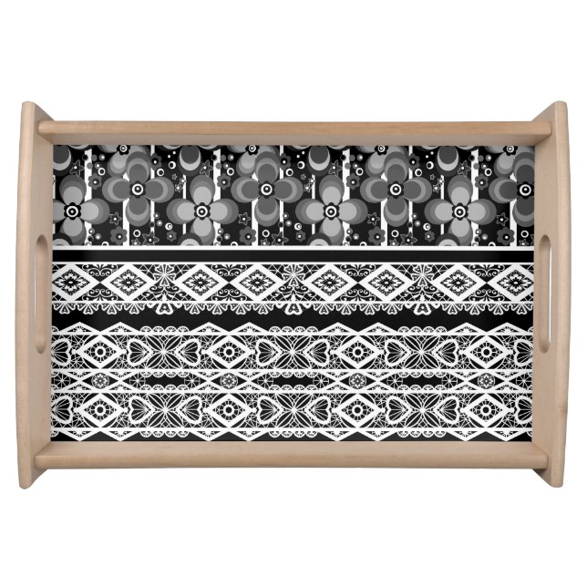 Black and white pattern with lace and patchwork serving tray (Front)