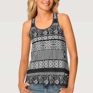 Black and white pattern with lace and patchwork tank top