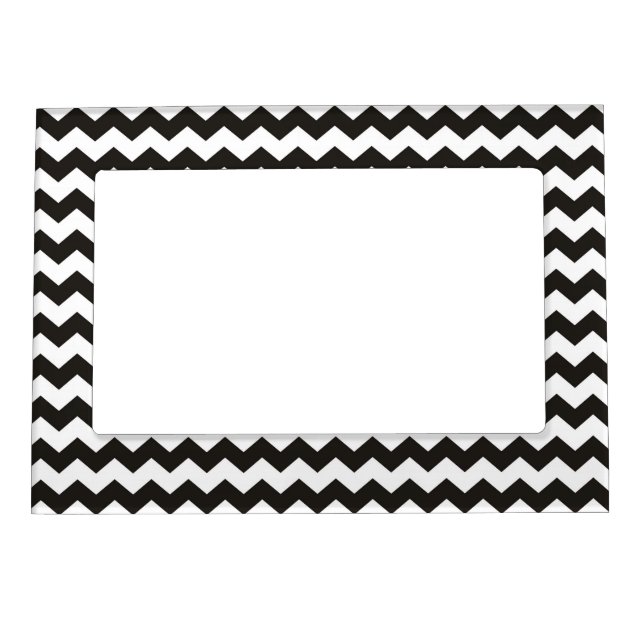 Black and white pattern zig zag stripes magnetic picture frame (Front)