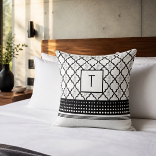 Black and White Patterned Monogram Throw Pillow