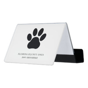 Black and White Paw Print Dog Groomer Desk Business Card Holder