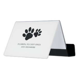 Black and White Paw Print Dog Groomer Desk Business Card Holder