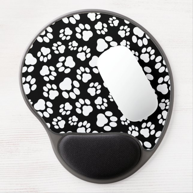 Black-and-White Paw Print Gel Mouse Pad (Left Side)