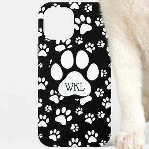Black and White Paw Print Monogram iPhone 12 Pro Max Case