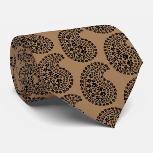 Black And White Paw Print Paisley Pattern Brown Neck Tie