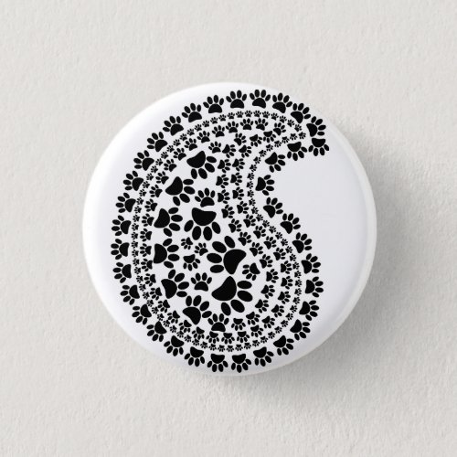Black And White Paw Print Paisley Pattern Button
