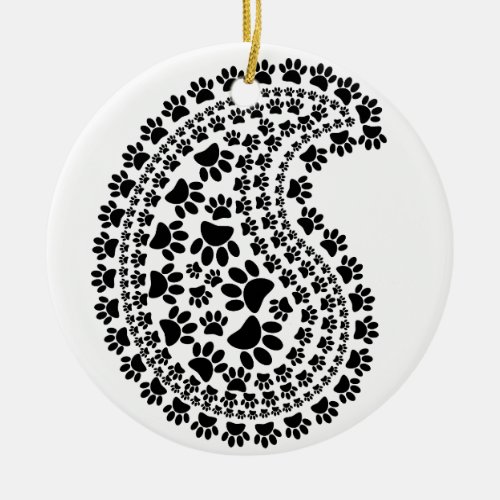 Black And White Paw Print Paisley Pattern Ceramic Ornament