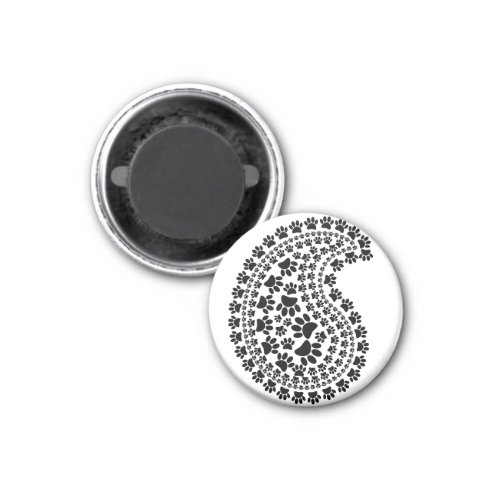 Black And White Paw Print Paisley Pattern Magnet