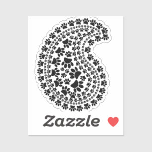 Black And White Paw Print Paisley Pattern Sticker