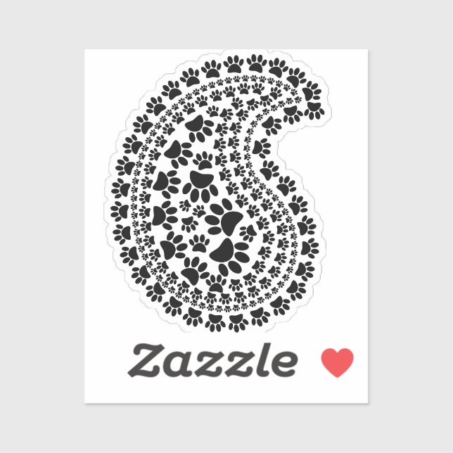 Black And White Paw Print Paisley Pattern Sticker (Sheet)