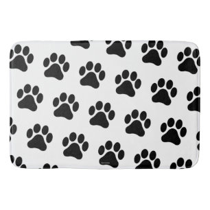 Black and White Paw Print Pattern Bath Mat