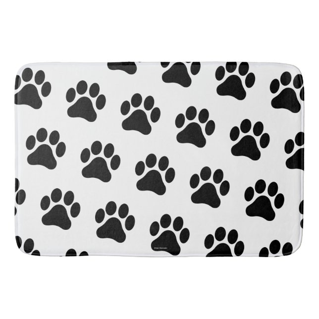 Black and White Paw Print Pattern Bath Mat (Front)
