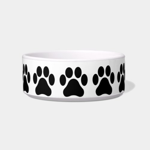 Black and White Paw Print Pattern Pet Bowl