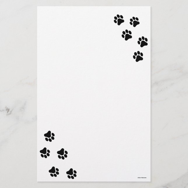 Black and White Paw Print Pattern Stationary Stationery (Front)