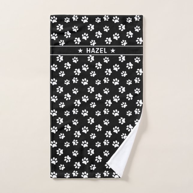   Black And White Paw Print Personalized Dog Towel (Hand Towel)