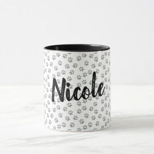 Black and White Paw Print Personalized Mug Nicole