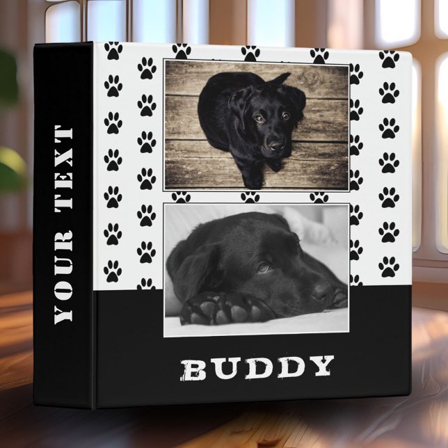 Black and White Paw Print Pet Dog Photo Album 3 Ring Binder (Creator Uploaded)