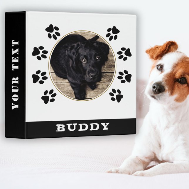 Black and White Paw Print Pet Dog Photo Album 3 Ring Binder (Creator Uploaded)