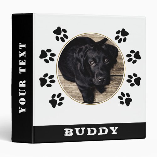 Black and White Paw Print Pet Dog Photo Album 3 Ring Binder