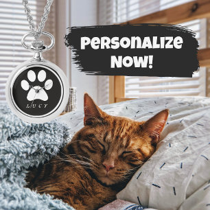 Black and White Paw Print With Your Pet's Name Watch