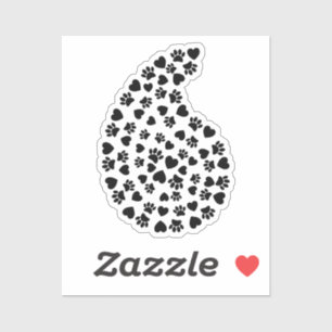 Black And White Paw Prints And Hearts Paisley Sticker