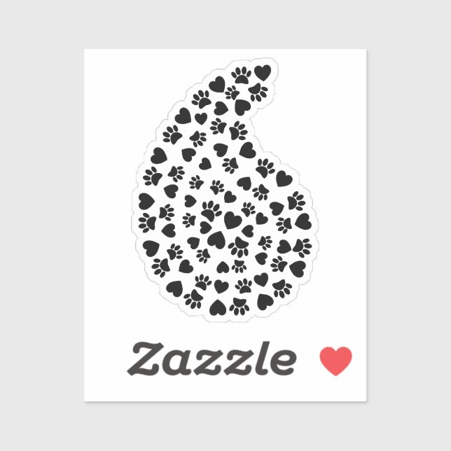 Black And White Paw Prints And Hearts Paisley Sticker (Sheet)