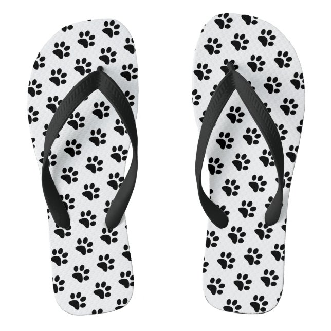 Black And White Paw Prints Animal Patterns Stylish Flip Flops (Footbed)