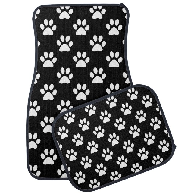 Black and white paw prints car floor mat (Set)