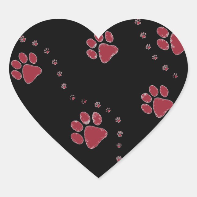 black and white paw prints design heart sticker (Front)