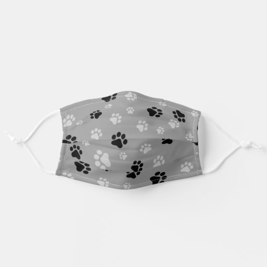 Black and white paw prints fun adult cloth face mask (Front, Unfolded)