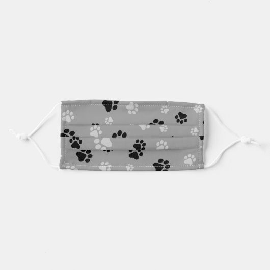Black and white paw prints fun adult cloth face mask (Front, Folded)