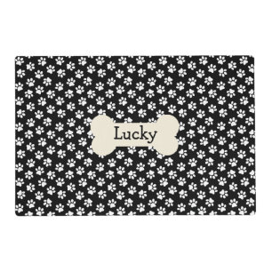 Black and White Paw Prints Monogram   Pet Dog Placemat