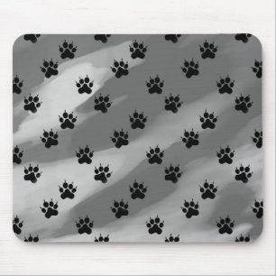 Black and White Paw Prints Pattern Mouse Pad
