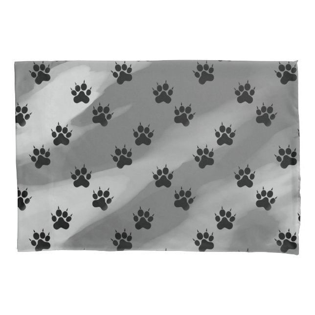 Black and White Paw Prints Pattern Pillow Case (Front)