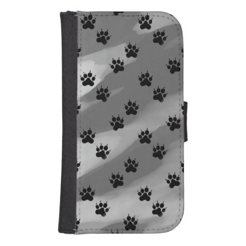 Black and White Paw Prints Pattern Galaxy S4 Wallet Case