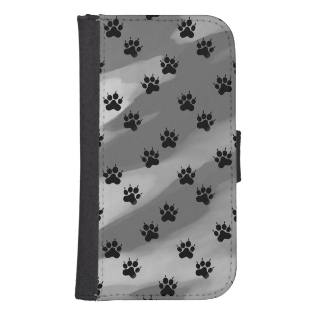 Black and White Paw Prints Pattern Samsung Galaxy Wallet Case (Front)