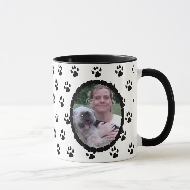 Black and white Paw prints Personalized Photo Mug (Right)
