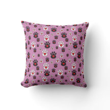 Black and white Paw Prints Red Hearts on pink
