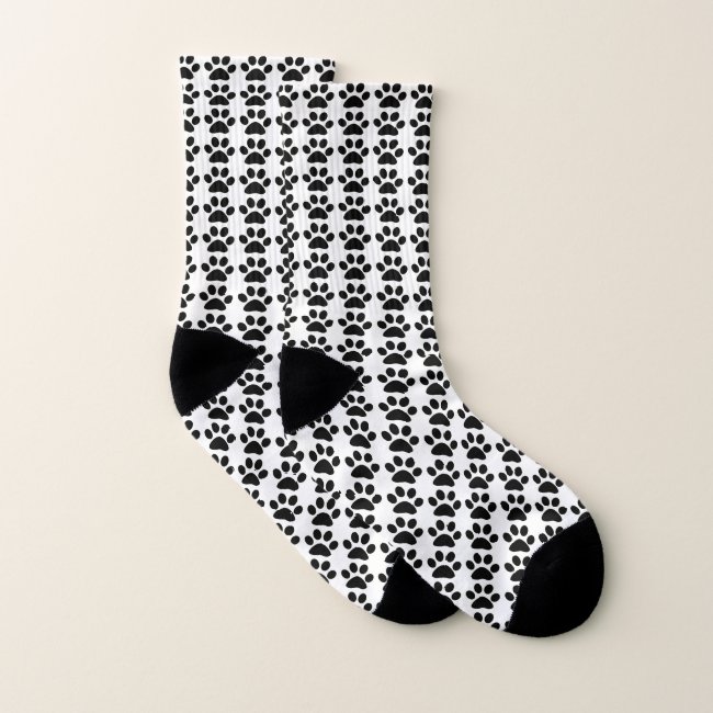 Black and White Paw Prints Stripe Pattern Socks