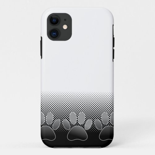 Black And White Paws Gradient Background iPhone 11 Case