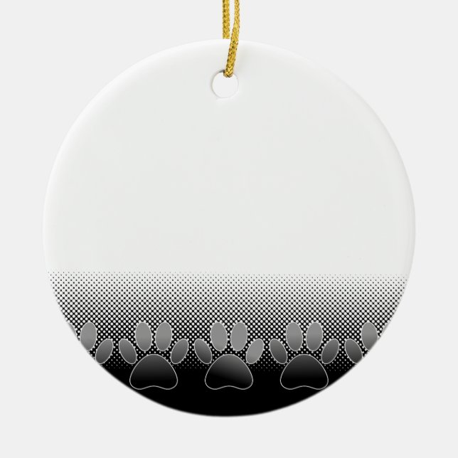 Black And White Paws Gradient Background Ceramic Ornament (Front)