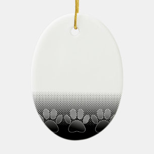 Black And White Paws Gradient Background Ceramic Ornament