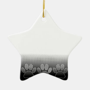 Black And White Paws Gradient Background Ceramic Ornament