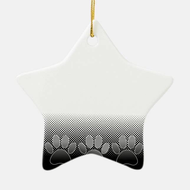 Black And White Paws Gradient Background Ceramic Ornament (Front)