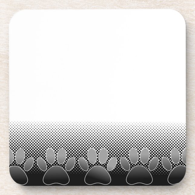 Black And White Paws Gradient Background Drink Coaster (Front)