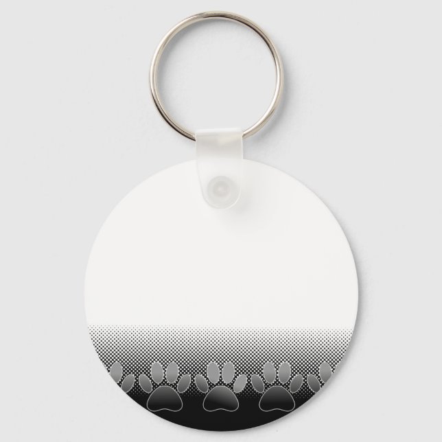 Black And White Paws Gradient Background Keychain (Front)