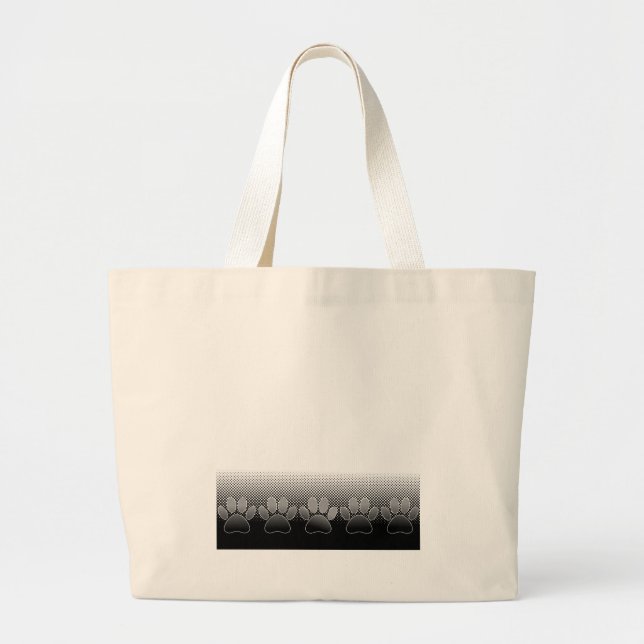 Black And White Paws Gradient Background Large Tote Bag (Front)