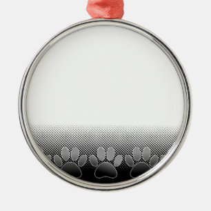 Black And White Paws Gradient Background Metal Ornament